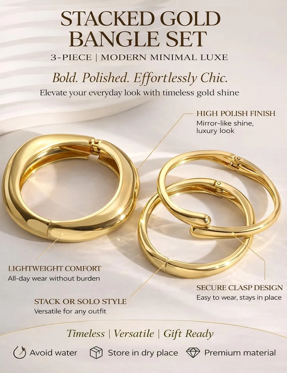 Chunky Gold Stackable Bangles